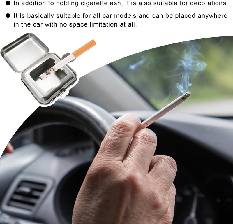 SHMZK Mini Portable Ashtrays, Metal Pocket Dustproof Car Ash Tray with Lid, Compact Square Windproof Car Cigar Ashtrays, Decorative Cigarette Snuffers Ashtray for Car Home Office (Gray) - Image 5
